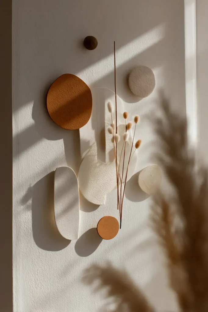 Boho wall art with organic forms creating a quiet and personal atmosphere.