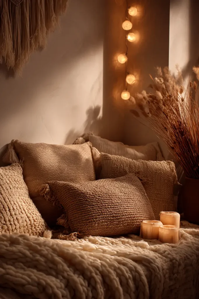 A warm boho wall creating a cocoon-like feeling of comfort and calm.