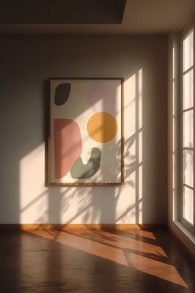 Abstract wall art effortlessly fitting into a calm and modern interior room.