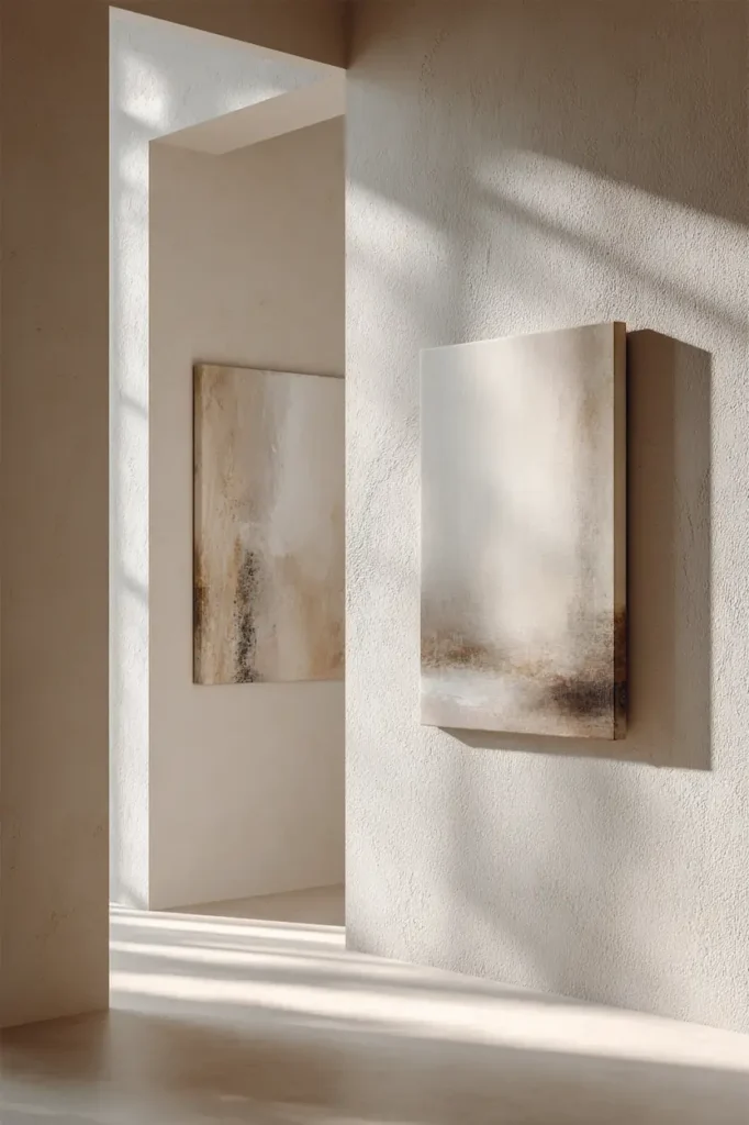 Abstract wall art softly bringing balance and calm to a neutral interior wall.