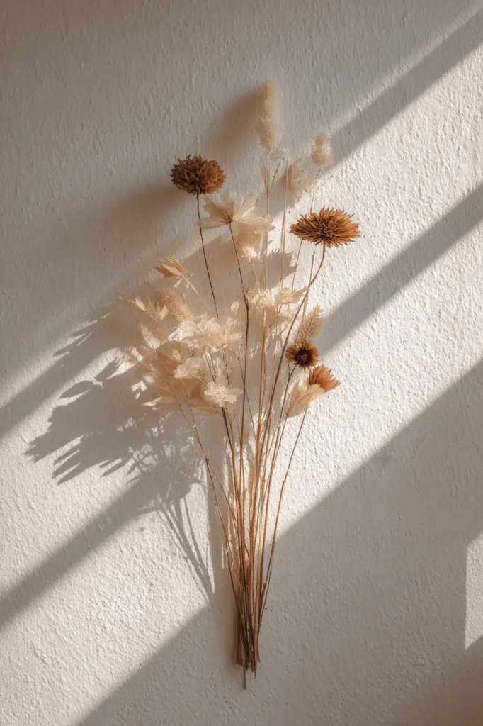 An imperfect yet harmonious wall art arrangement creating a relaxed mood.