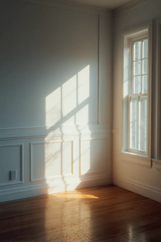 An empty interior wall bathed in soft natural light, waiting to be transformed.