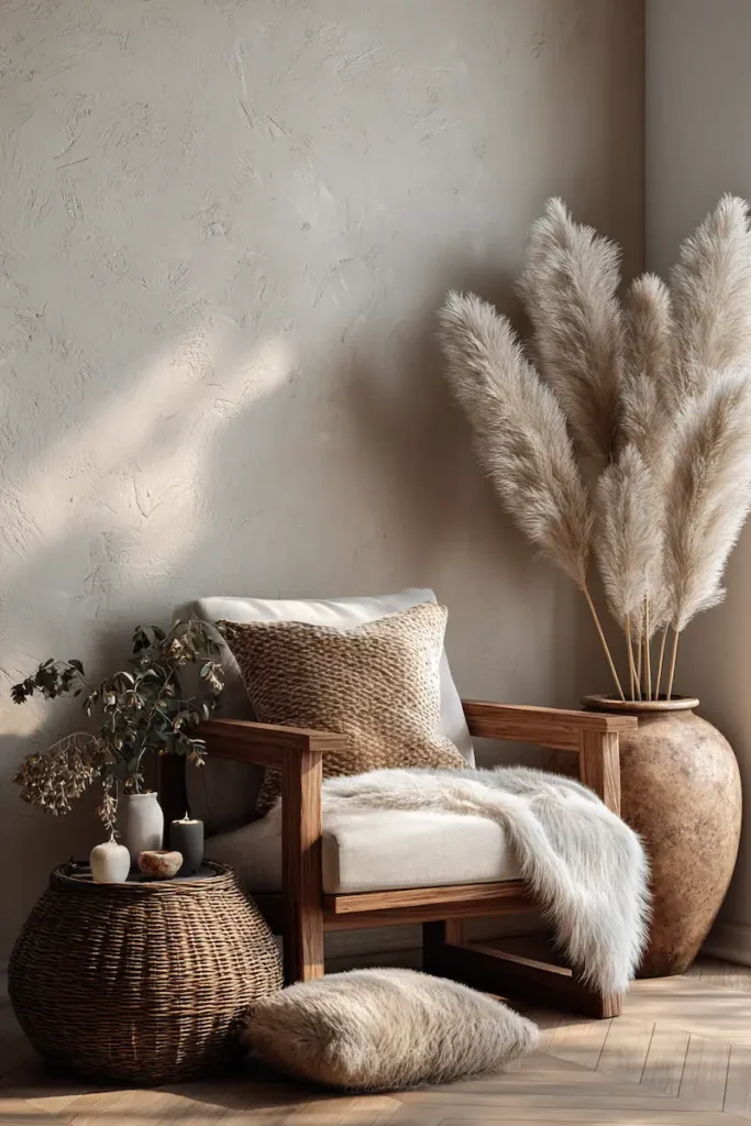 A cozy boho wall decor style that blends naturally into any room.