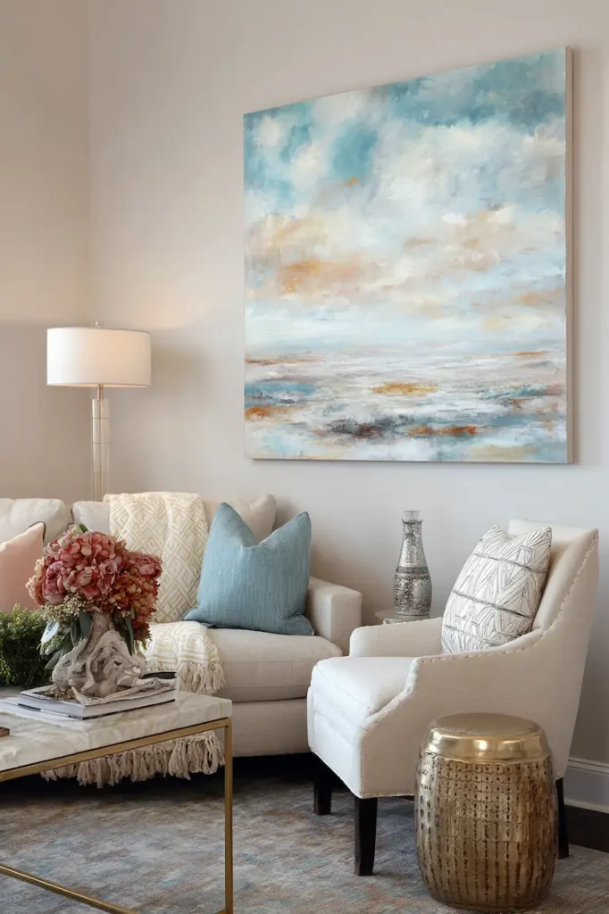 Abstract wall art using soft colors to subtly shift the atmosphere of a room.