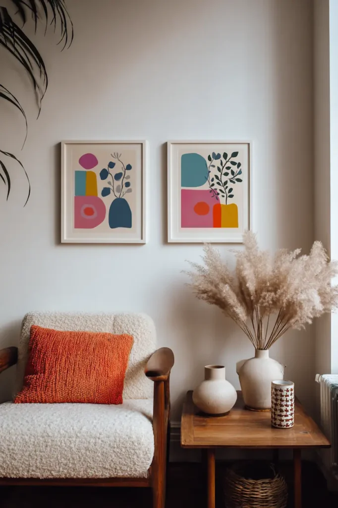 Printable wall art casually placed on a wall in soft morning light.
