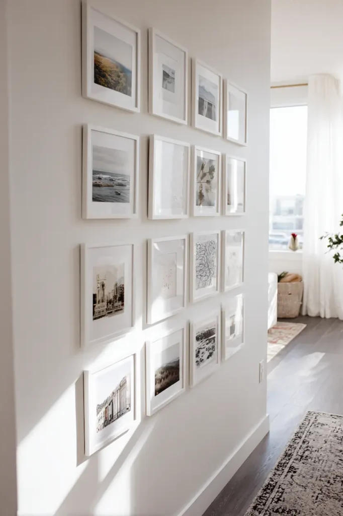 Gallery wall using IKEA-style frames in a clean Scandinavian interior.