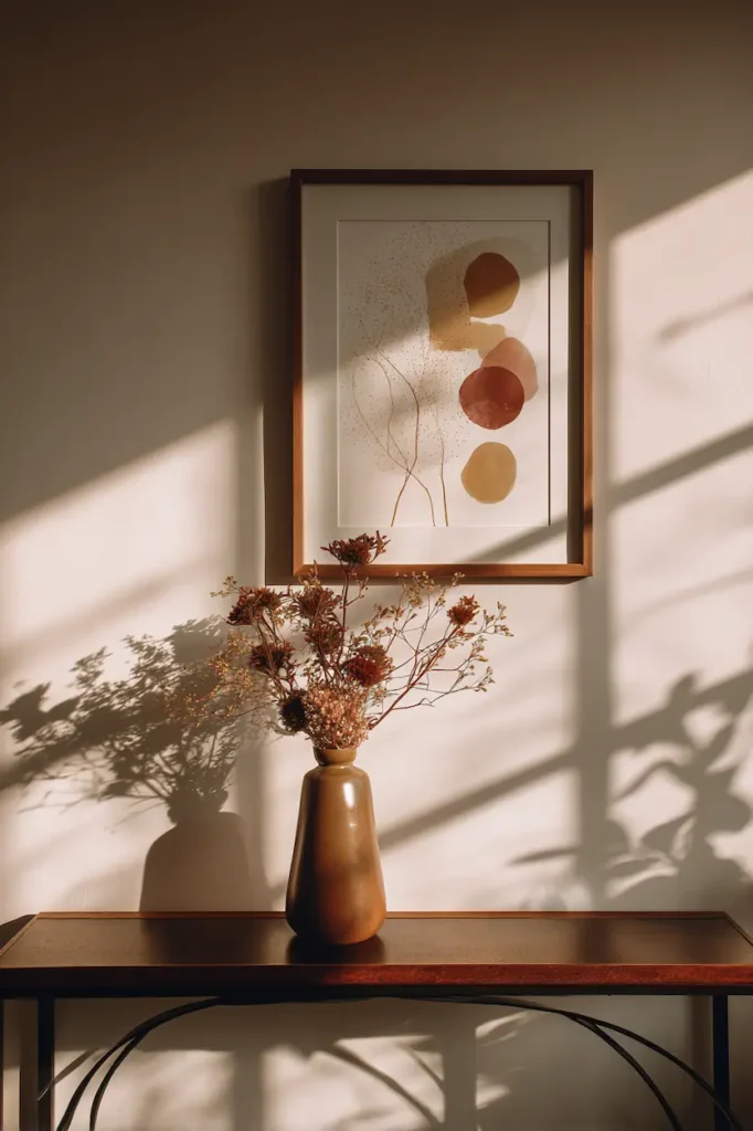 Minimalist wall art with soft shapes and warm tones that feels personal and inviting.
