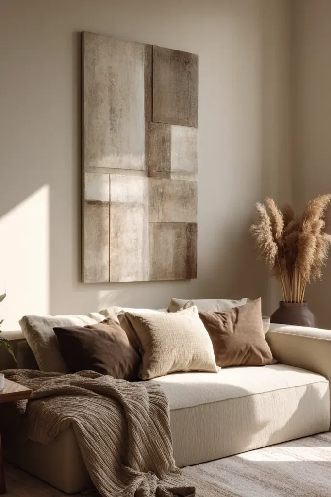 A modern living room where well-sized wall art instantly brings balance and harmony to the space.