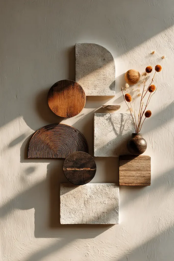 An inviting boho wall with an imperfect, relaxed composition and warm textures.