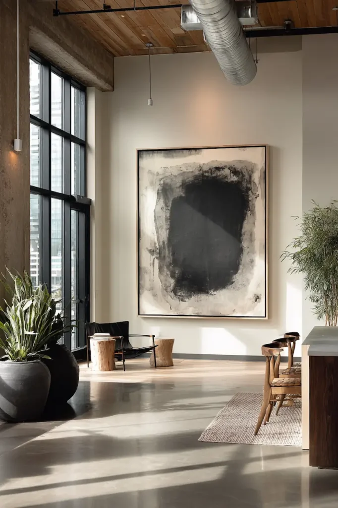 Oversized printable wall art bringing balance to a large interior wall.