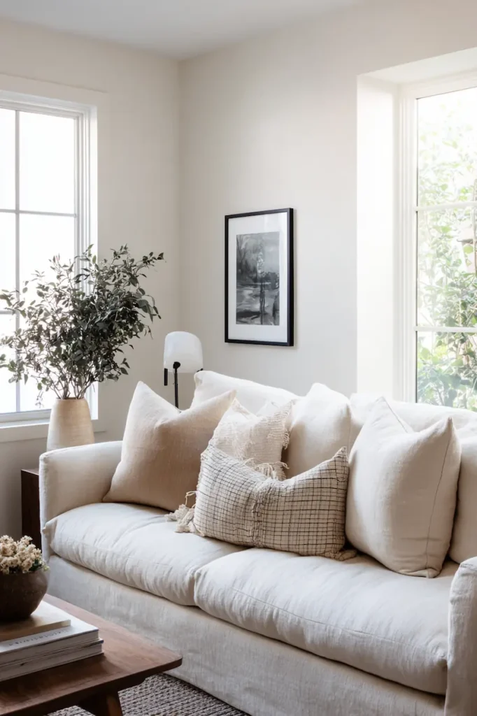 Simple and elegant living room wall decor idea with minimal styling.