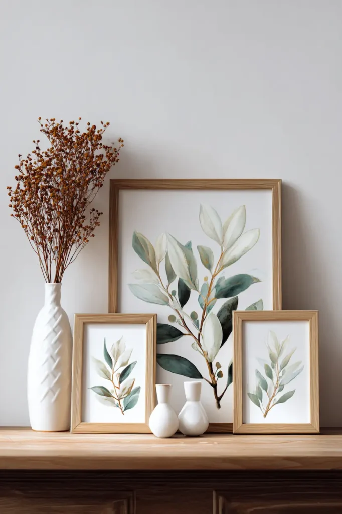 A small poster adding intimacy and softness to a quiet corner of the room.