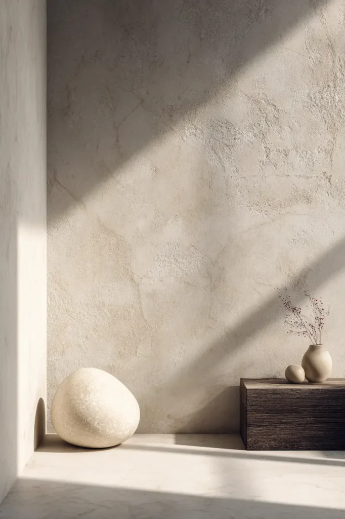 A minimalist interior where negative space on a wall enhances calm and visual clarity.