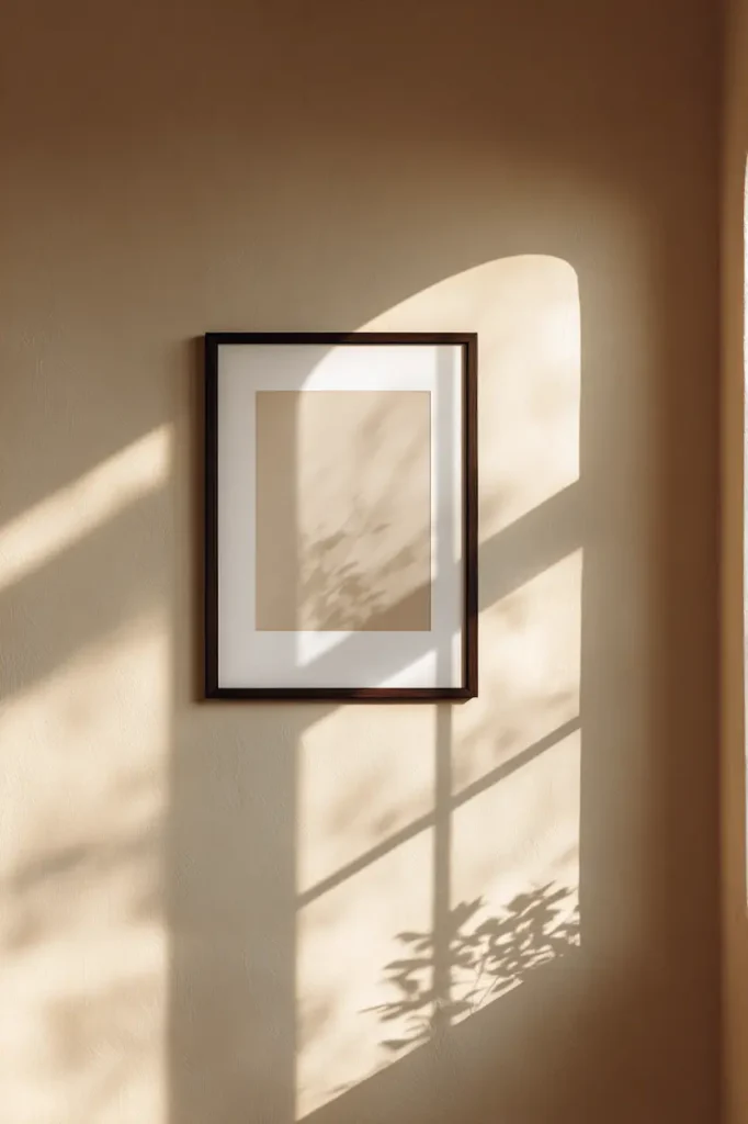 A framed poster interacting softly with the wall color, creating visual harmony.