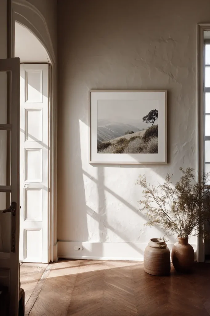 A simple and timeless wall art print displayed in a calm interior with soft natural light.