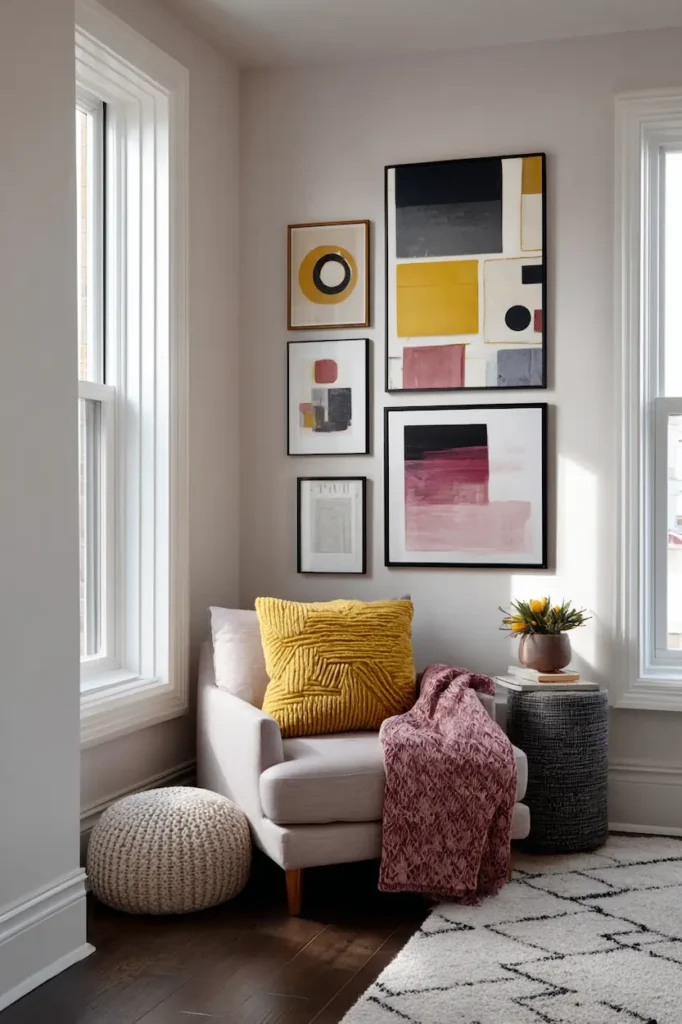 A wall where incorrectly sized artwork disrupts the balance of the room.
