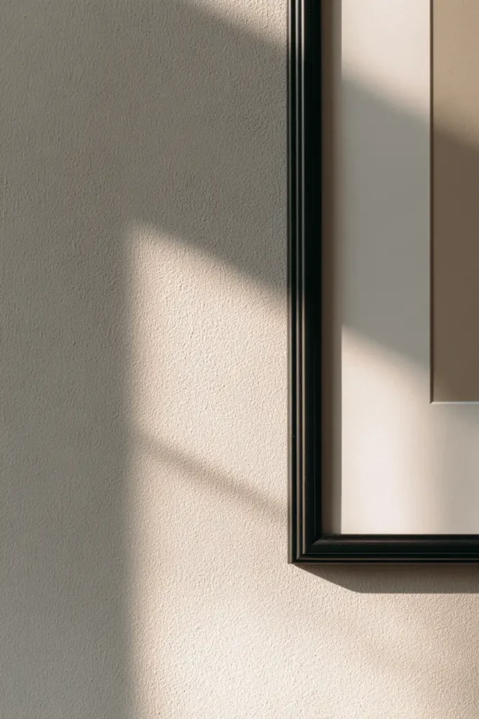 A framed poster surrounded by calm wall space, highlighting the quiet role of the frame.