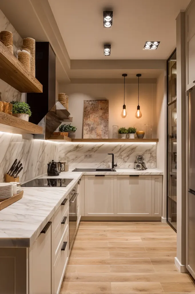 Well-decorated kitchen walls enhancing brightness, warmth, and functionality.