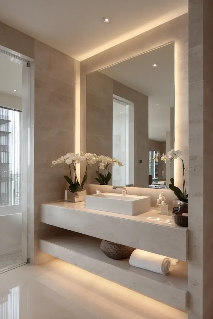 Modern bathroom wall decor ideas with clean lines.