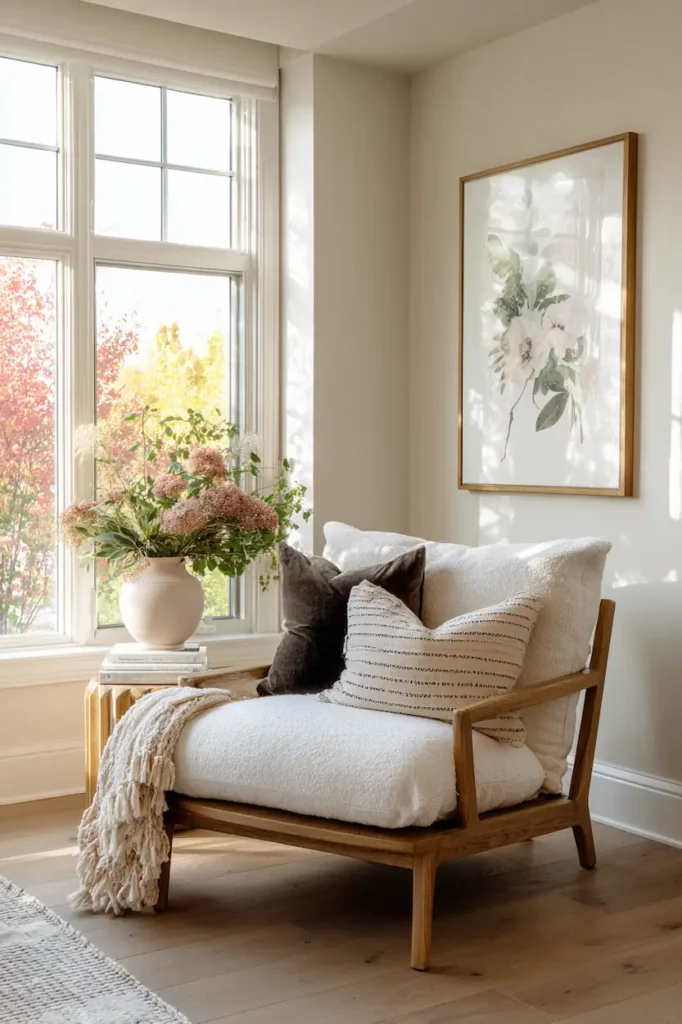 11x14 framed art above lounge chair in cozy corner