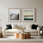 Living room wall showing 11x14 and 16x20 framed art side-by-side to compare sizes