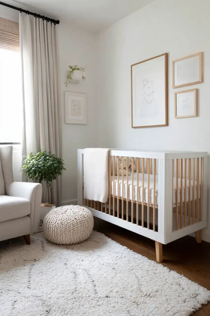 A calm nursery wall with minimal decor creating a soft and reassuring atmosphere.