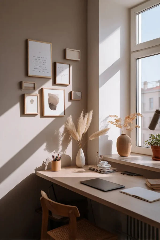 Office wall decor with a custom quote creating a focused and calm workspace.