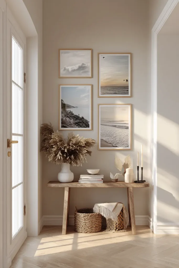 A4 printable wall art creating subtle rhythm in a small interior space