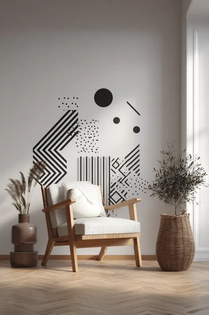 Adhesive wall art without nails in clean modern interior