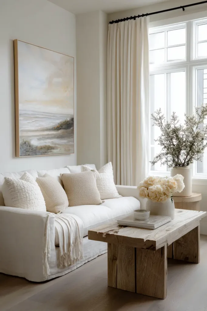 Custom printable art in soft neutral colors adapting naturally to light in a calm interior space.