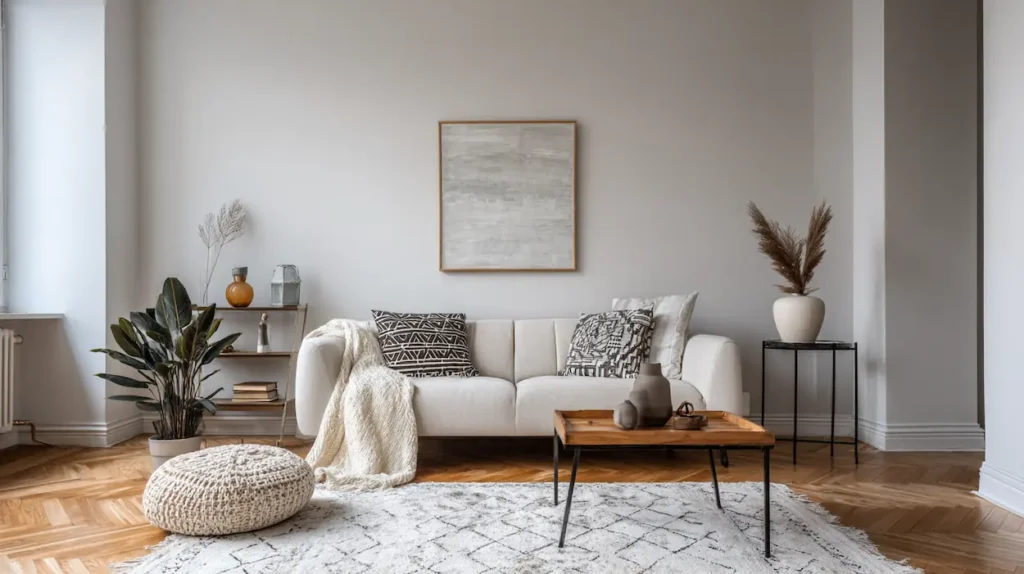 Decorating a blank wall on a budget with simple visual choices that transform space, light, and balance without expensive art.