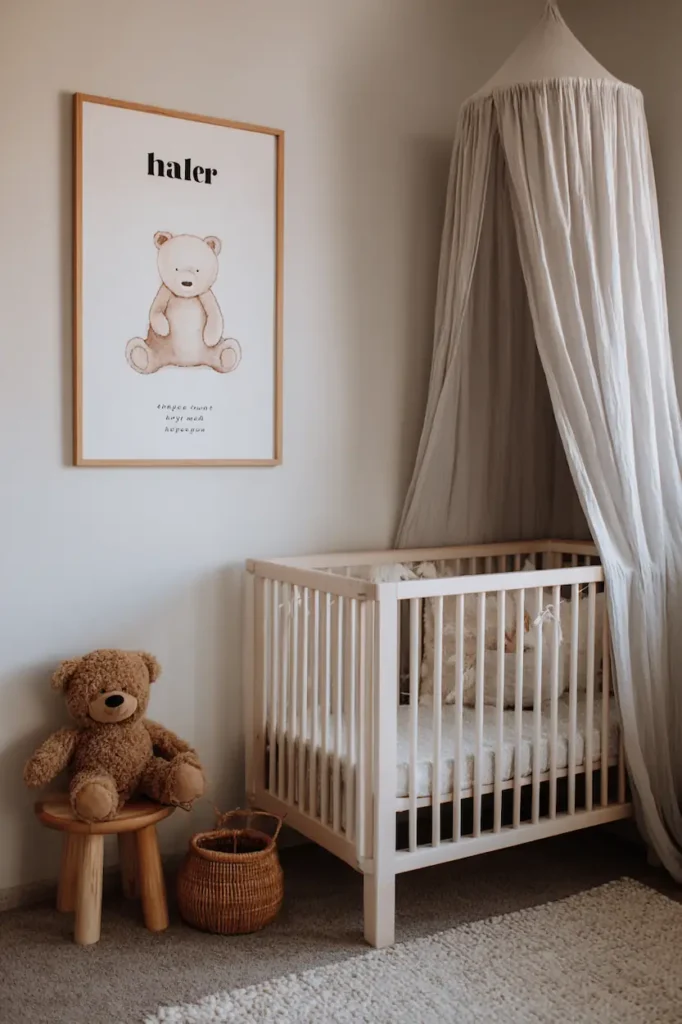 A timeless nursery wall with simple name art designed to grow with the child.