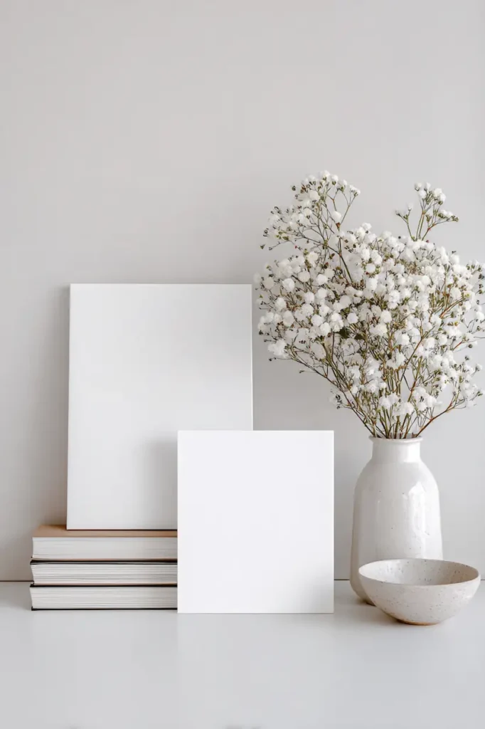 Bright modern interior wall with framed printable wall art on premium bright white matte paper