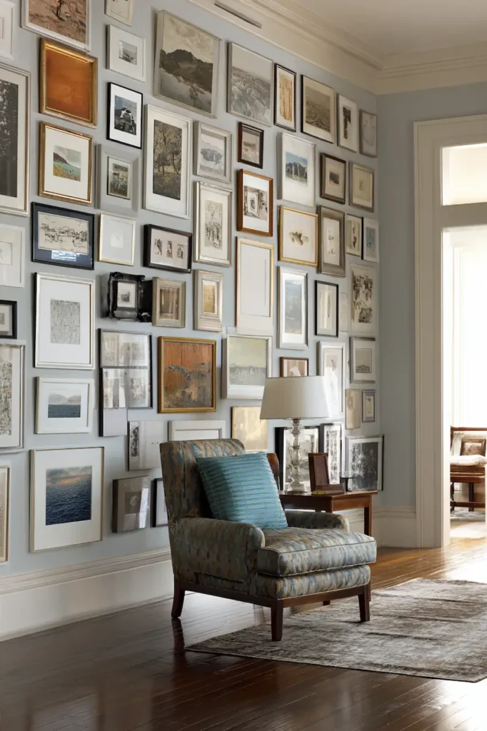 Gallery wall used to decorate a blank wall on a budget