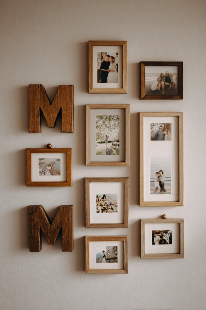 A modern DIY family wall using handcrafted details that feel personal and refined.