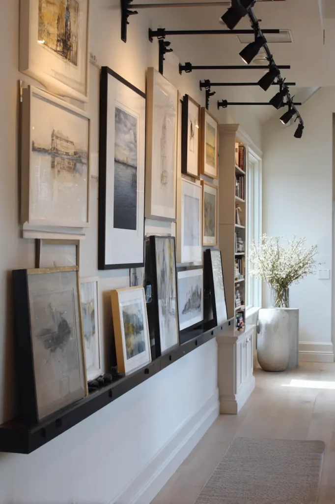 Leaning wall art without nails adding depth to modern space