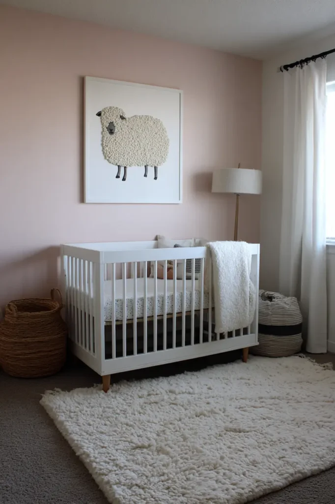 A simple nursery wall using baby name wall art and negative space for a clean look.