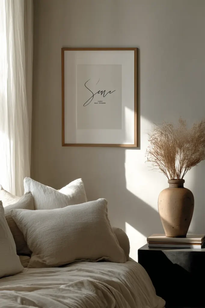 Minimal wall decor featuring a single-word custom quote creating visual poetry.