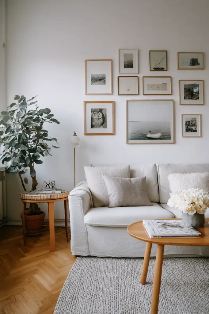 Small frames used as accents in a gallery wall