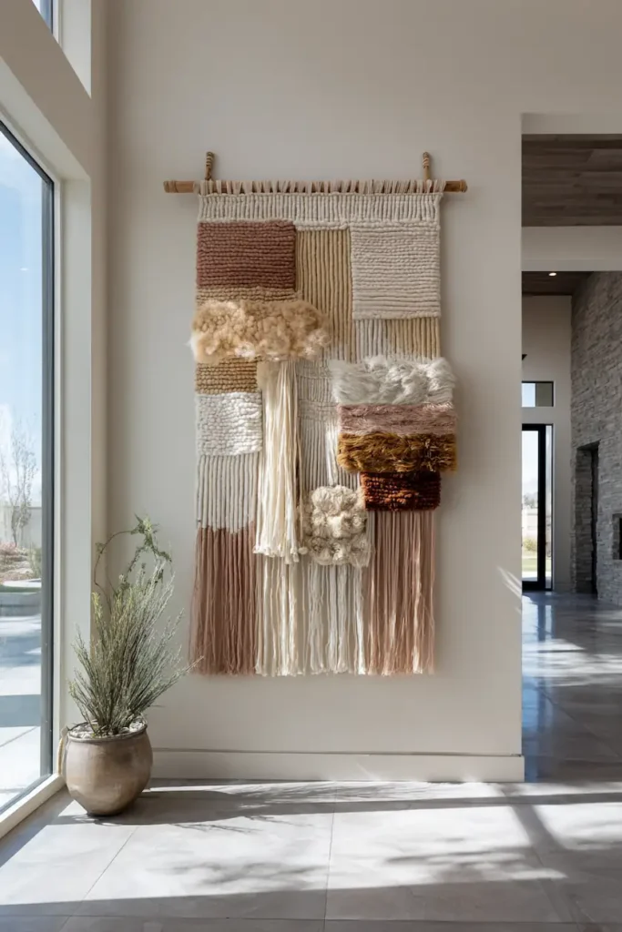 Textile wall art without nails softening modern interior