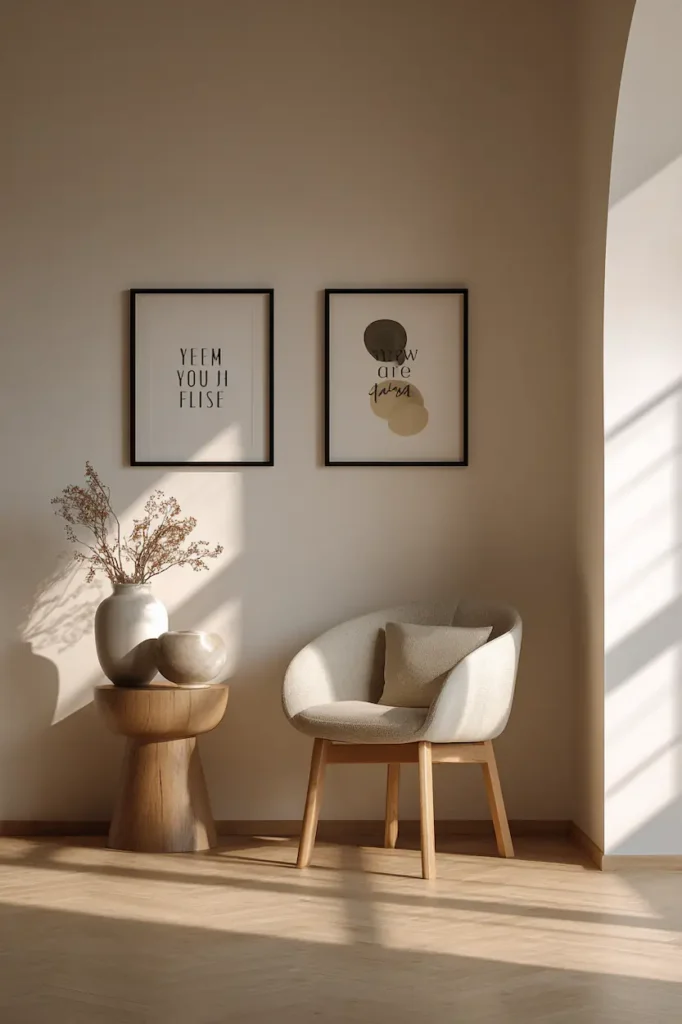 Soft interior wall where wall art sayings shape the atmosphere of the home.