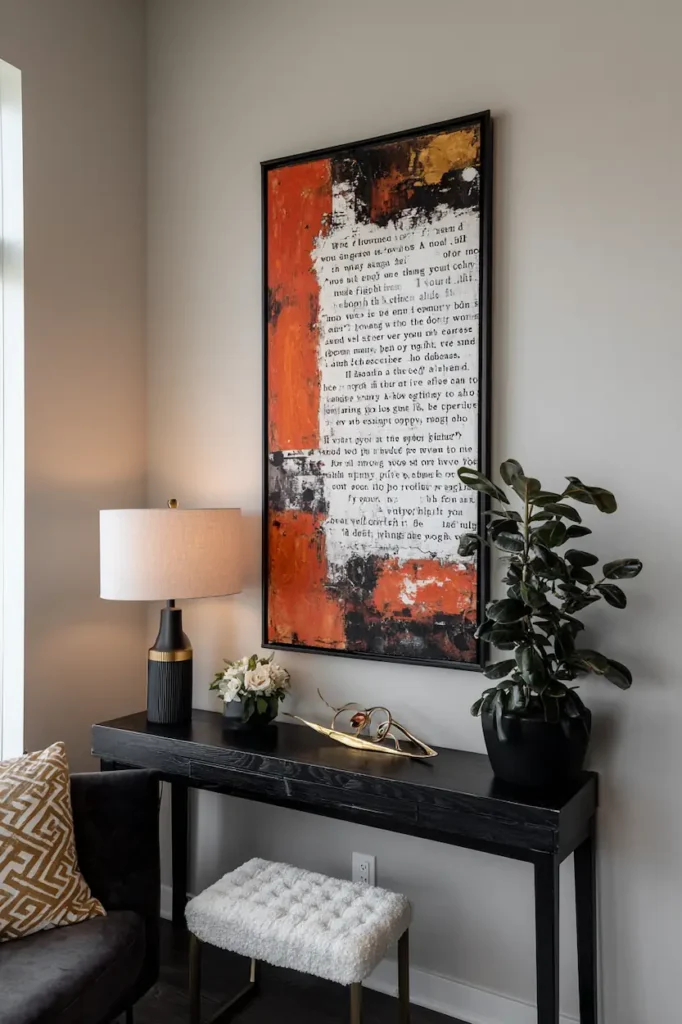 Wedding song lyric wall art creating a romantic atmosphere in a modern home.