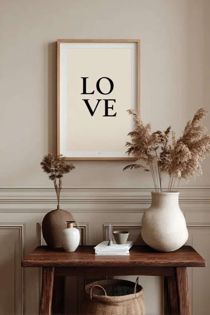 Minimal typographic printable wall art adding meaning and emotion to a serene interior wall.