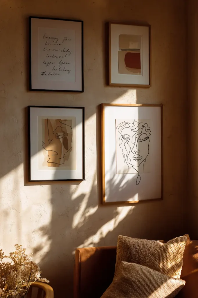 Illustrated wall poster combining drawing and quote wall art in a creative interior.