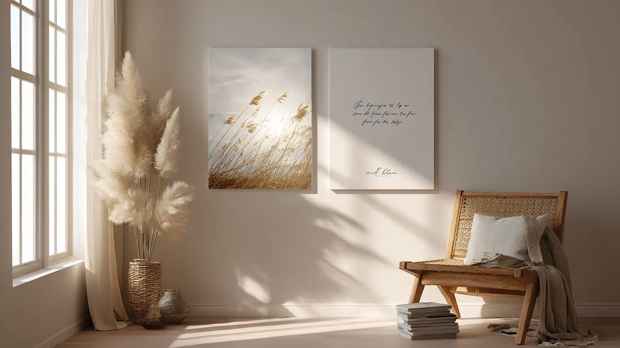 A calm interior wall enhanced by a custom quote that sets the emotional tone of the room.